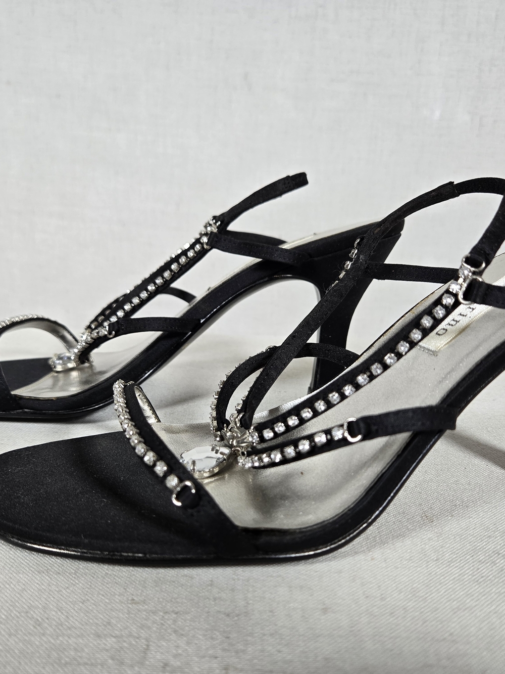 Ann Marino Black Strappy Rhinestone Evening Heels - Picture 4 of 7